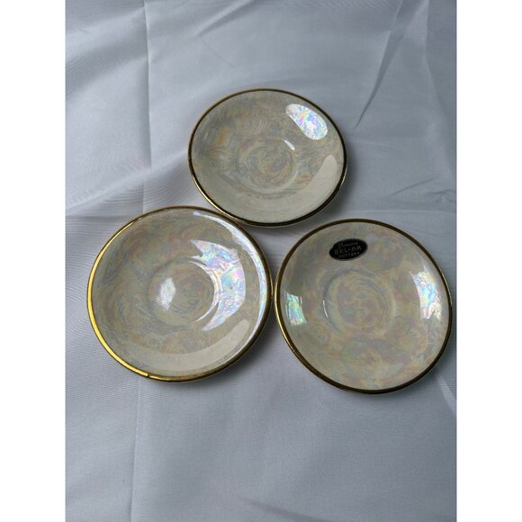 Bel-Ar Pottery Iridescent Saucer Plates 3 w/Gold Trim Retro 1950’s Lusterware - Picture 5 of 10